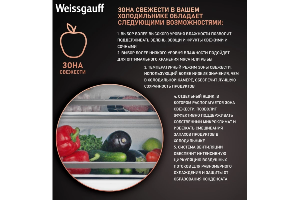Встраиваемый холодильник с инвертором Weissgauff WRKI 1969 Total NoFrost Premium EcoFresh