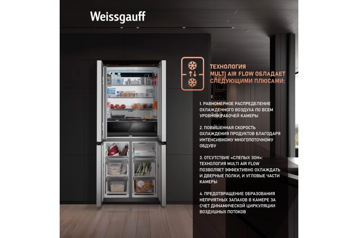 Отдельностоящий холодильник с инвертором Weissgauff WCD 450 WNF Built-in