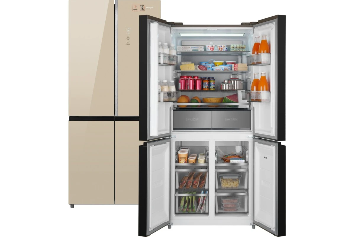 Отдельностоящий холодильник с инвертором Weissgauff WCD 590 Nofrost Inverter Premium EcoFresh Gold Glass