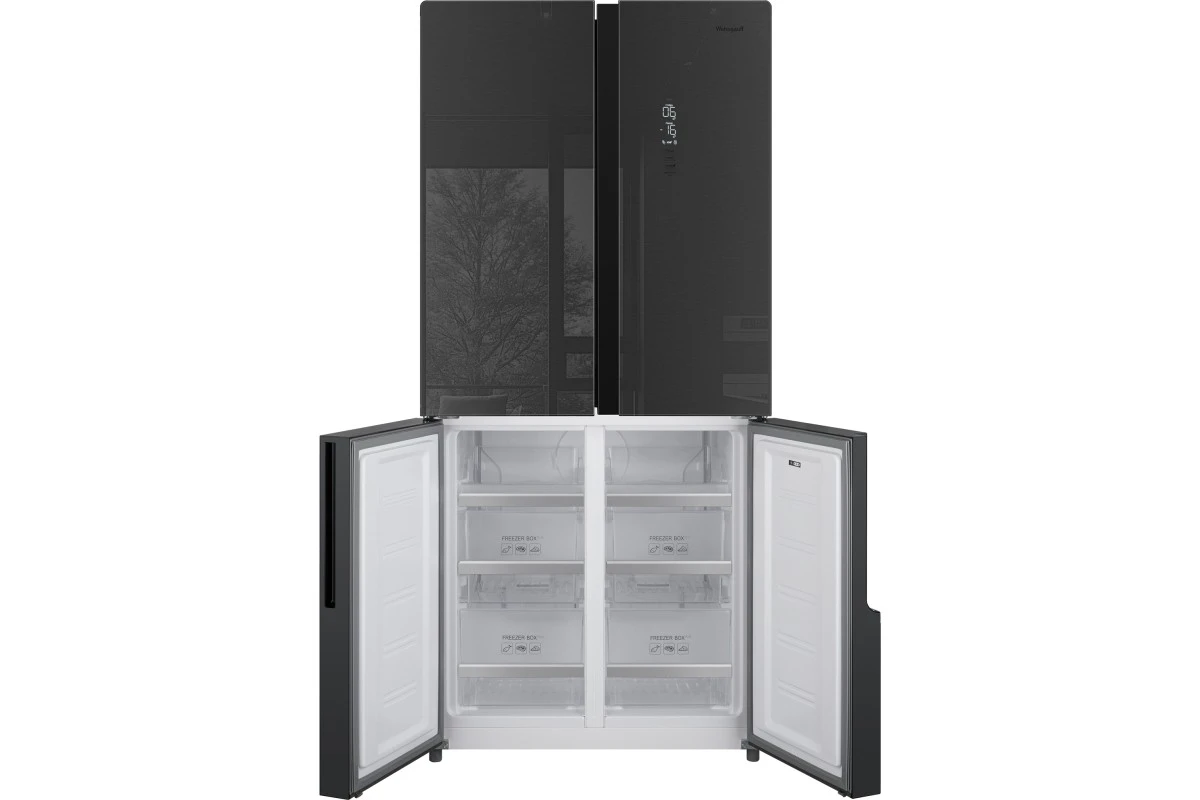 Отдельностоящий холодильник с инвертором Weissgauff WCD 450 Inox Glass NoFrost Inverter