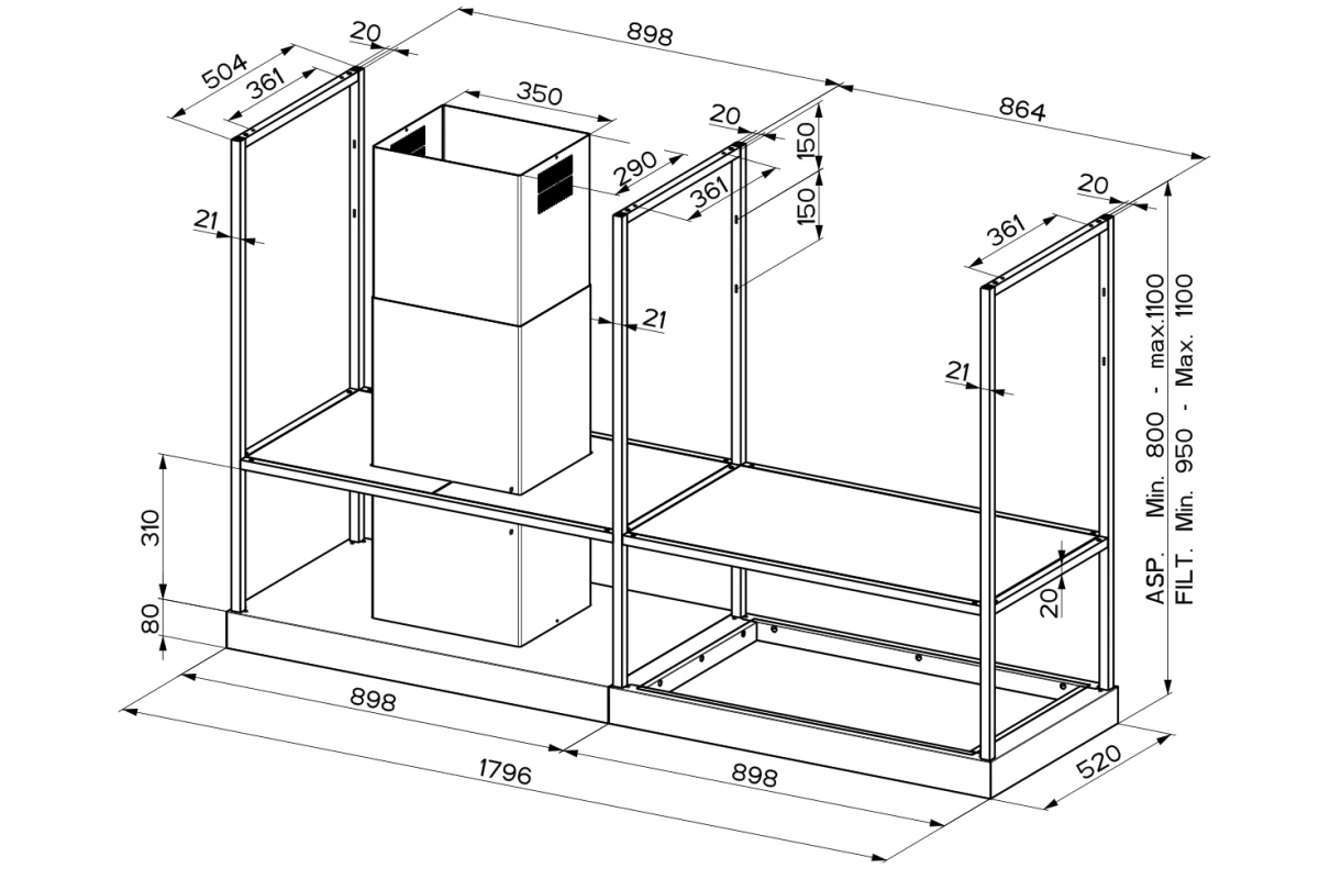 Островная вытяжка Faber T-SHELF EV8 BK MATT A180 325.0606.131