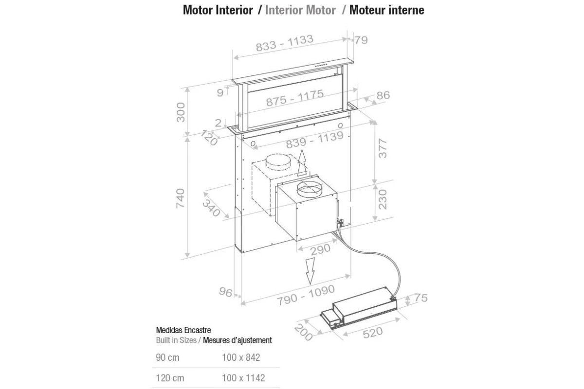 Встраиваемая в столешницу вытяжка Pando E-320/90 INOX V.950 SEC