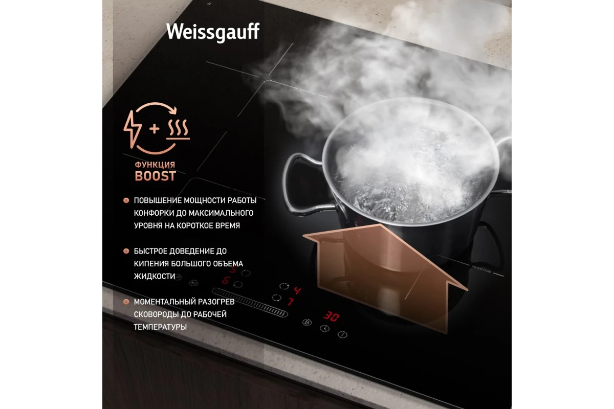 Индукционная варочная панель с инвертором и слайдером Weissgauff HI 632 BA