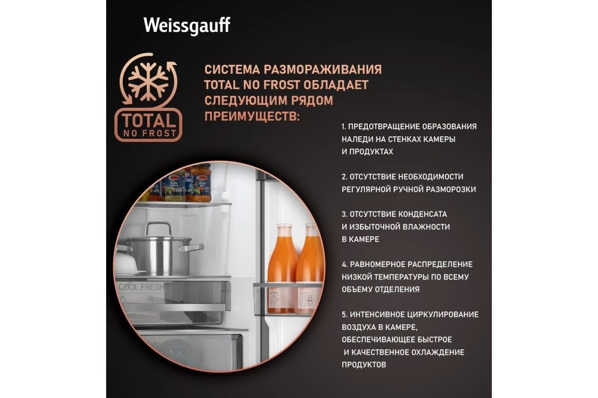 Отдельностоящий холодильник Weissgauff WRK 195 D Full NoFrost Rock Glass