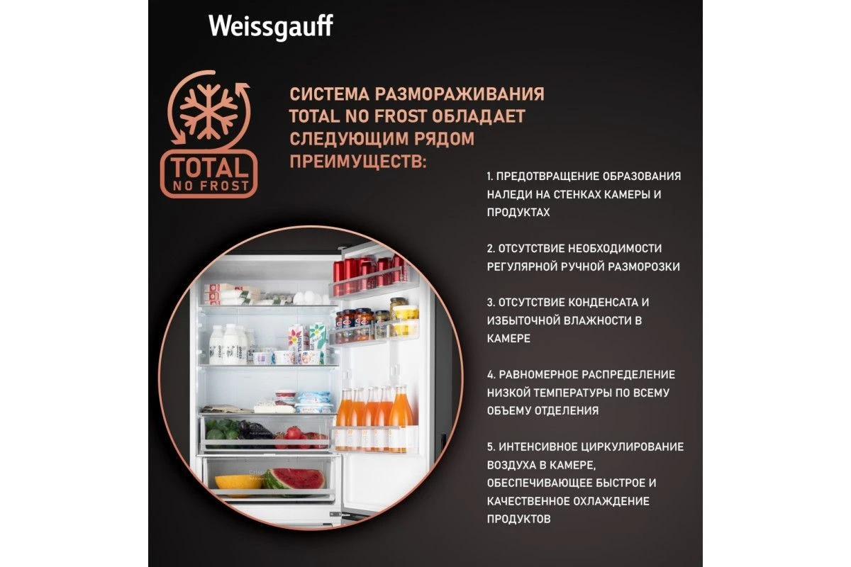 Отдельностоящий холодильник с инвертором Weissgauff WRK 1970 DBG Full NoFrost Inverter