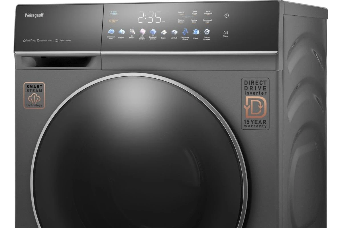 Стиральная машина с сушкой, прямым приводом Weissgauff WMD 62210 Direct Drive Touch Inverter Steam Grey