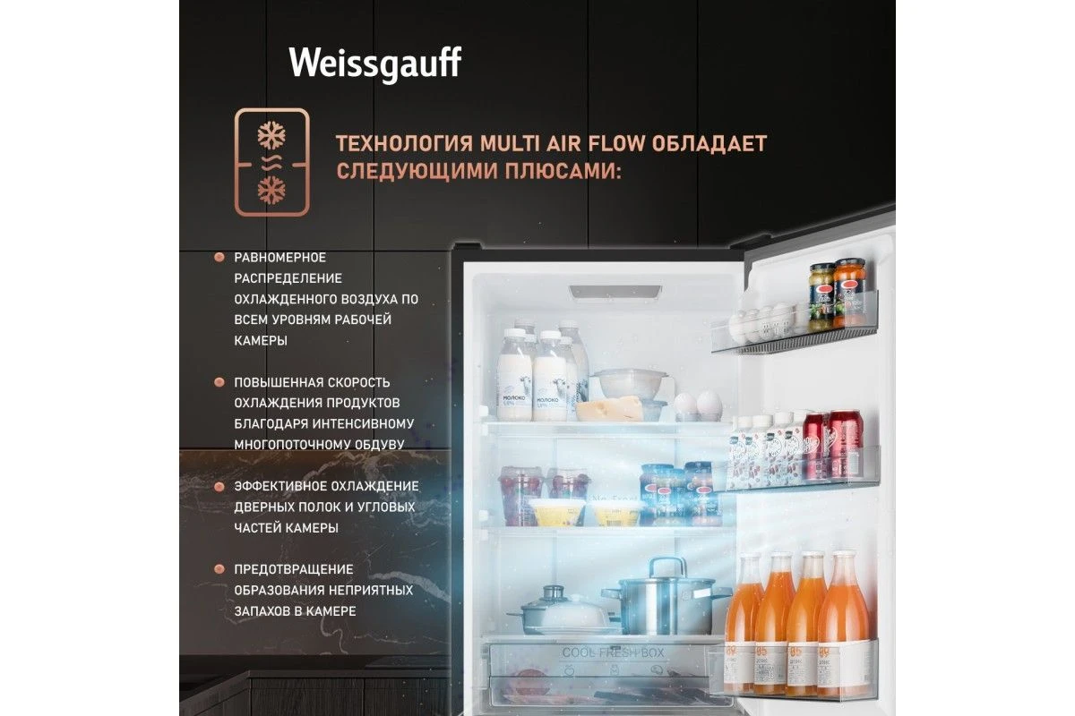 Отдельностоящий холодильник с инвертором Weissgauff WRK 2000 Total NoFrost Inverter Black