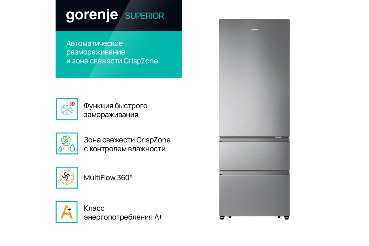 Отдельностоящий двухкамерный холодильник Gorenje NRM720FSXL4