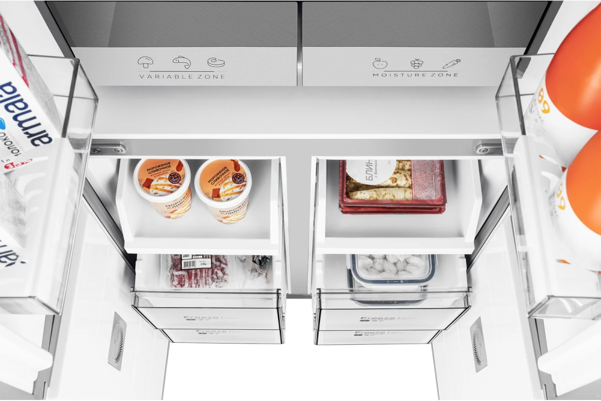 Отдельностоящий холодильник с инвертором Weissgauff WCD 480 Total NoFrost Inverter Silk Inox Built-in