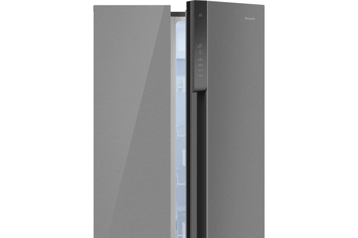 Отдельностоящий холодильник с инвертором Weissgauff WSBS 500 Inverter NoFrost Inox Glass