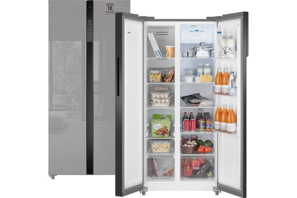 Отдельностоящий холодильник с инвертором Weissgauff WSBS 500 Inverter NoFrost Inox Glass