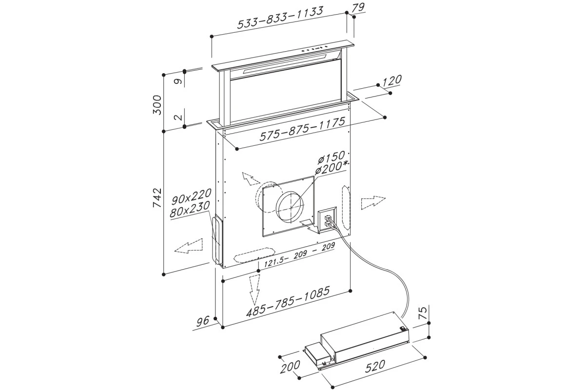 Вытяжка Downdraft Sirius S-DD2 L EM TC 120