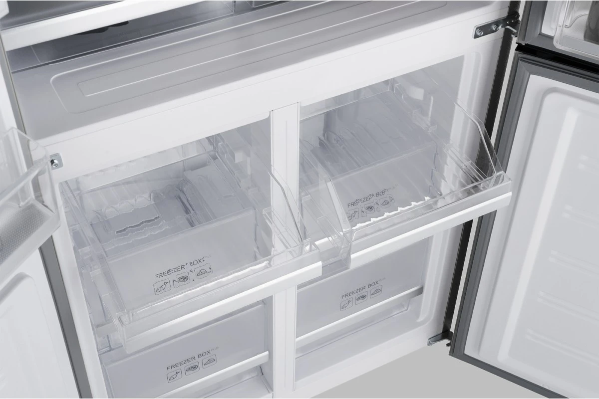 Отдельностоящий холодильник с инвертором Weissgauff WCD 450 Inox Glass NoFrost Inverter