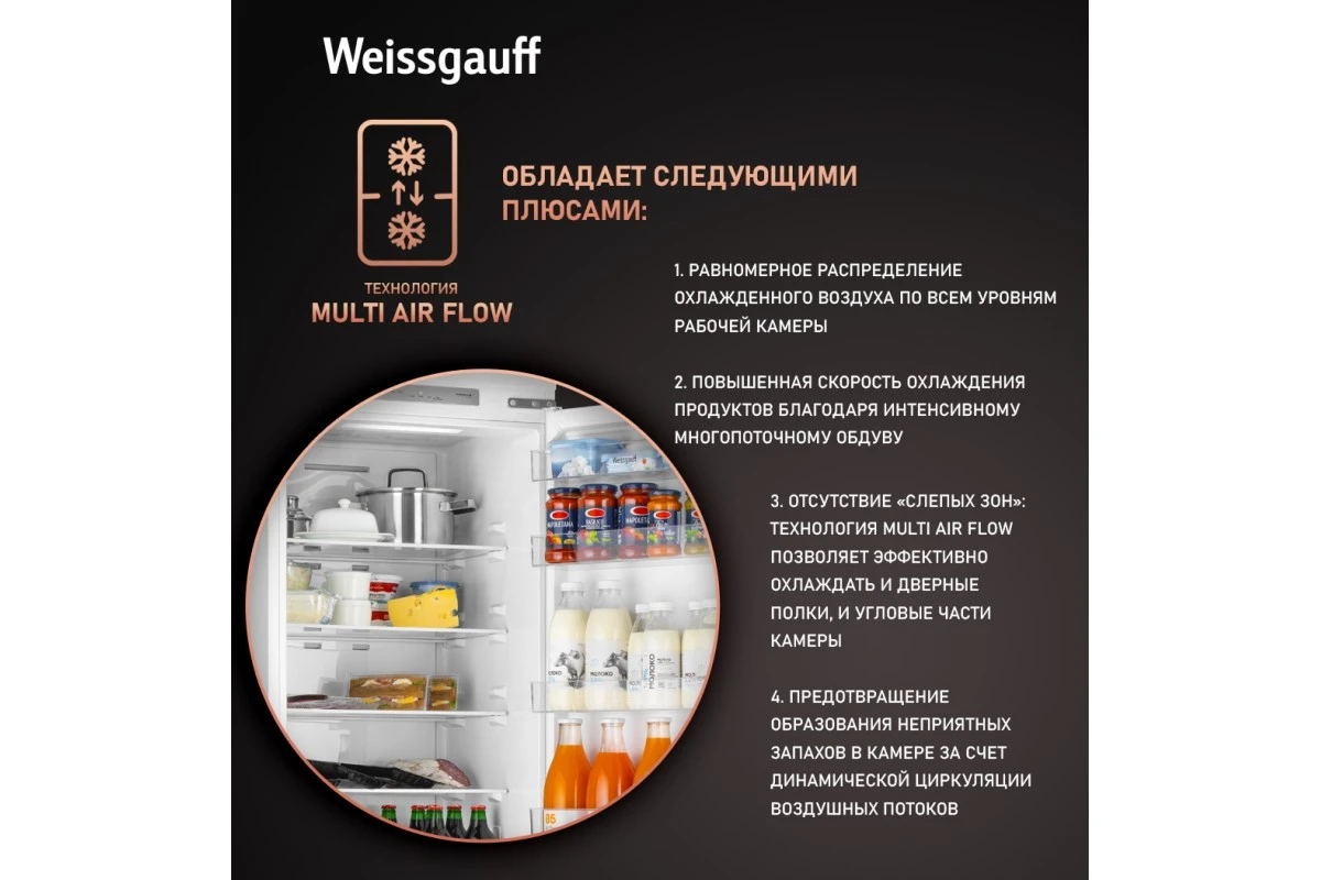 Встраиваемый холодильник с инвертором Weissgauff WRKI 195 Total NoFrost Inverter